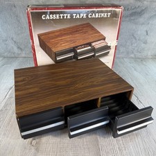 Vintage Woodgrain 36 Cassette Tape Storage Cabinet w/ Original Box Kmart Holder