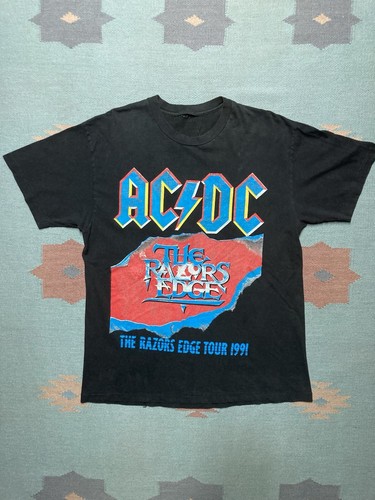 Vintage 90s AC/DC band t shirt razors edge tour tee 1991 double sided ...