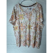 Anthropologie Pilcro Flutter Sleeve Printed Tee XL Paisley Floral Linen Cotton