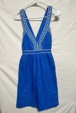 J Crew Dress Criss-Cross Back Adjustable Straps Blue White Embroidery Sm