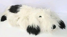 VINTAGE COMMONWEALTH WHITE SHAGGY LONG PLUSH DOG BLACK TIP EARS, TAIL, 22" LONG