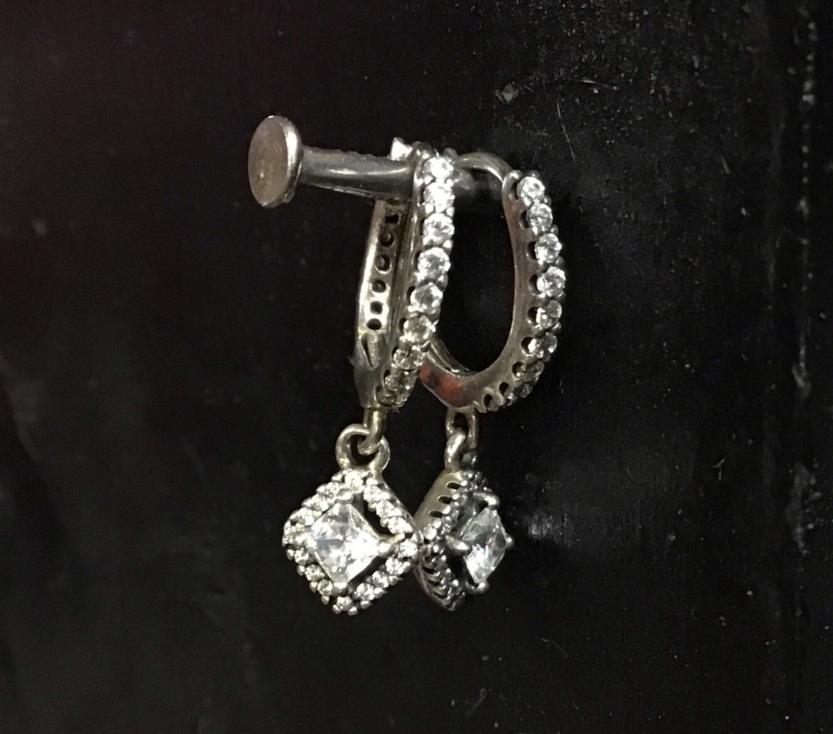 Genuine Pandora Pave Square Sparkle Hoop Drop CZ Earrings Genuine Pandora Pave Square Sparkle Hoop Drop CZ Earrings