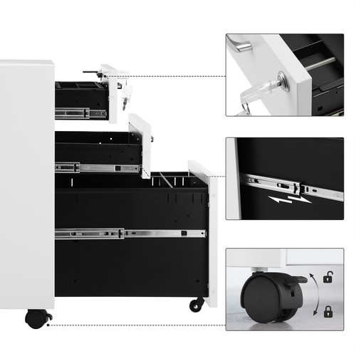 Rollcontainer Aktenschrank mit Schubladen abschließbar OFC010W01 - Bild 5 von 8
