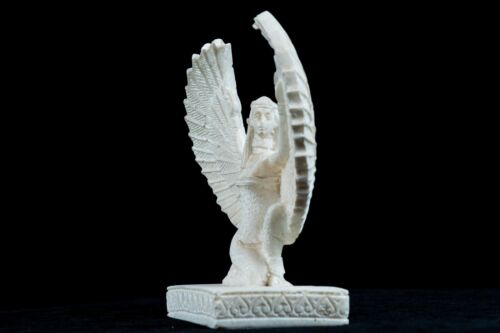 EINZIGARTIGE ÄGYPTISCHE STATUE GÖTTIN Isis geflügelt weiß aus Stein handgefertigt - Bild 3 von 4