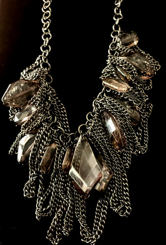 Stunning Dark Silver w/ Dark Gray Crystal Like Gemstones Necklace