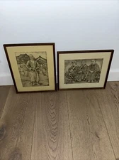 Willy Seiler Etching Signed Village Elder & Resting Framed Set Of 2