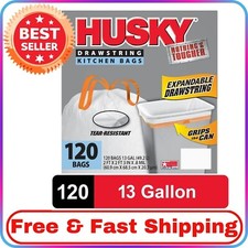 Husky 13-Gallon Tall Kitchen White Trash Bags, 120 Count Expandable Drawstring 