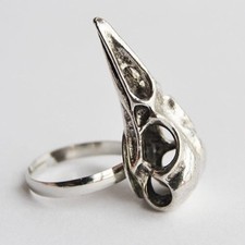 Bird Skull Ring - Silver Tone Brass Raven Skull Adjustable Band - Gothic Jewelry