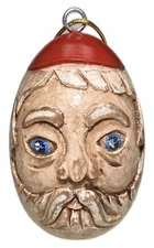 3.5” Carved Wood Egg Santa Claus Christmas Ornament Folk Art Primitive 2007