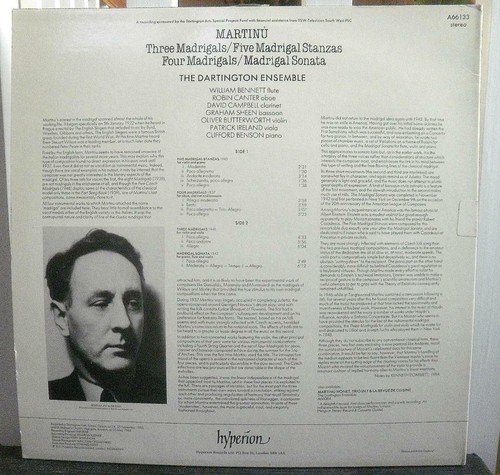 Martinu Dartington Ensemble 3 Madrigals 4 Madrigals Hyperion A 66133 Stereo NM - Picture 2 of 3