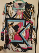 Antthony Original XS/S/M Womens Chain Top Blouse Stretch Multicolor