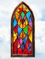Arch Church Glass Faux Stained-Glass WINDOW CLING Size 10.6" Vinyl