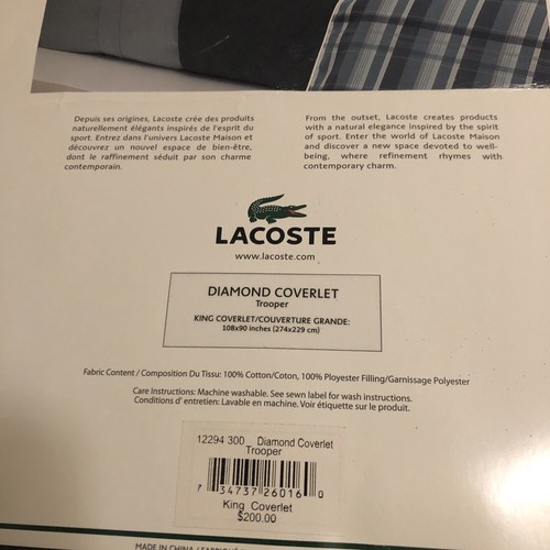 Lacoste Diamond King Coverlet + 3 Standard Shams Green New - Picture 6 of 6