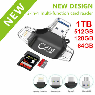 6 in 1 USB 3.0 Flash Drives Card Reader Adapter iOS Type-c TF Card Reader HT