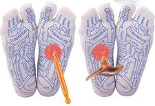 2 Pairs Reflexology Socks w/4 Trigger Point Foot Massage Tools - Size Large, New