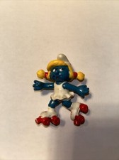 1980 ROLLER SKATE SMURFETTE Smurfs Figure PVC Peyo Schleich Hong Kong Vintage