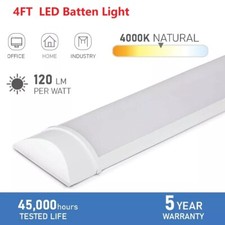 4FT LED Ceiling Lamp Office Strip Lights Shop Garage Batten Tube Light 4000K