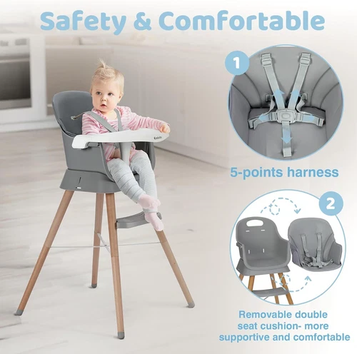 Baby High Chair Convertible 6-in-1 with Adjustable Legs for Babies and Toddlers - Picture 2 of 30