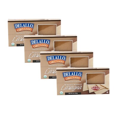 DeLallo Whole Wheat Lasagna Noodles, 9 oz. Box, Oven-Ready, Whole Grain (4-Pack)