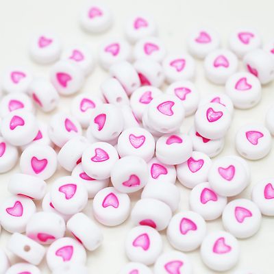 100 x 7 mm Weiß Rosa Liebe Herz Buchstabe Rund Perlen Schmuck Schnuller Clip Herstellung