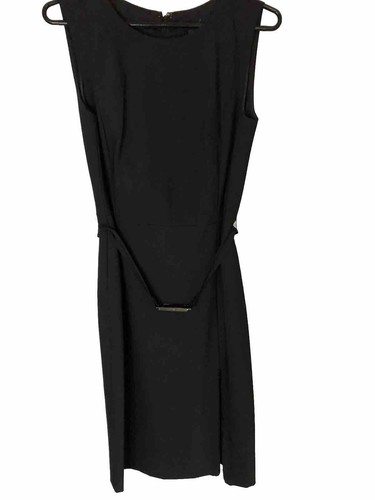 Sheath Dress Ann Taylor LBD Size 2 Black Belted Zipper Slit Lined