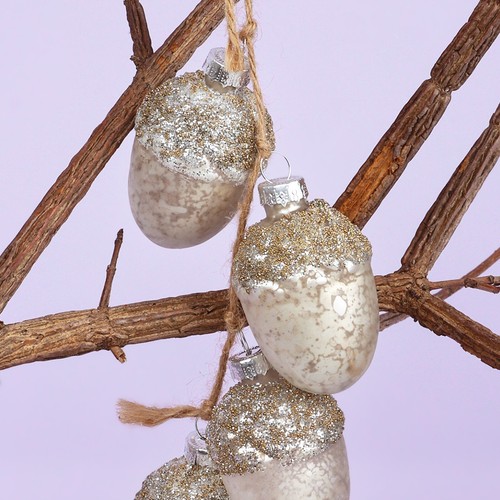 G Decor Large Elegant Glass String of Silver Glass Acorn Christmas Tree Ornament - Picture 2 of 4