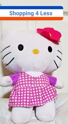 Hello Kitty Plush Doll Toy-Pink Star Bow W Purple Pattern Dress - Free Bean Bag