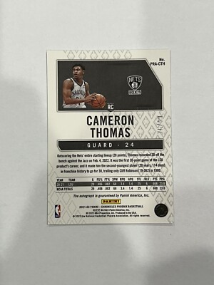 2021-22 Panini Chronicles - Phoenix Rookie Auto Cameron Thomas