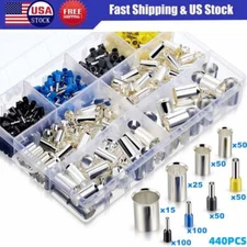 440pcs Wire Ferrules Kits Crimp Terminal Connector AWG (2/0 1/0 2 4 10 12 14 16)