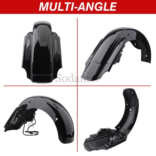 Vivid Black Extended Rear Fender W/ LED Light For HARLEY Touring Glide 1993-08 - Picture 3 of 24