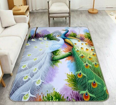 3D Green White Peacock NAO1270 Game Rug Mat Elegant Photo Carpet Mat Fay