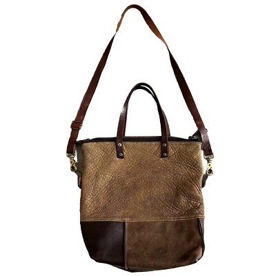 Vintage Women s Talon Zipper Sheep Leather Two Tone Tote Bag Brown
