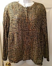 CHICO'S Black Animal Print Jacket Strip Mesh Coat Leopard Cutout Sz 2 L 12 Dree