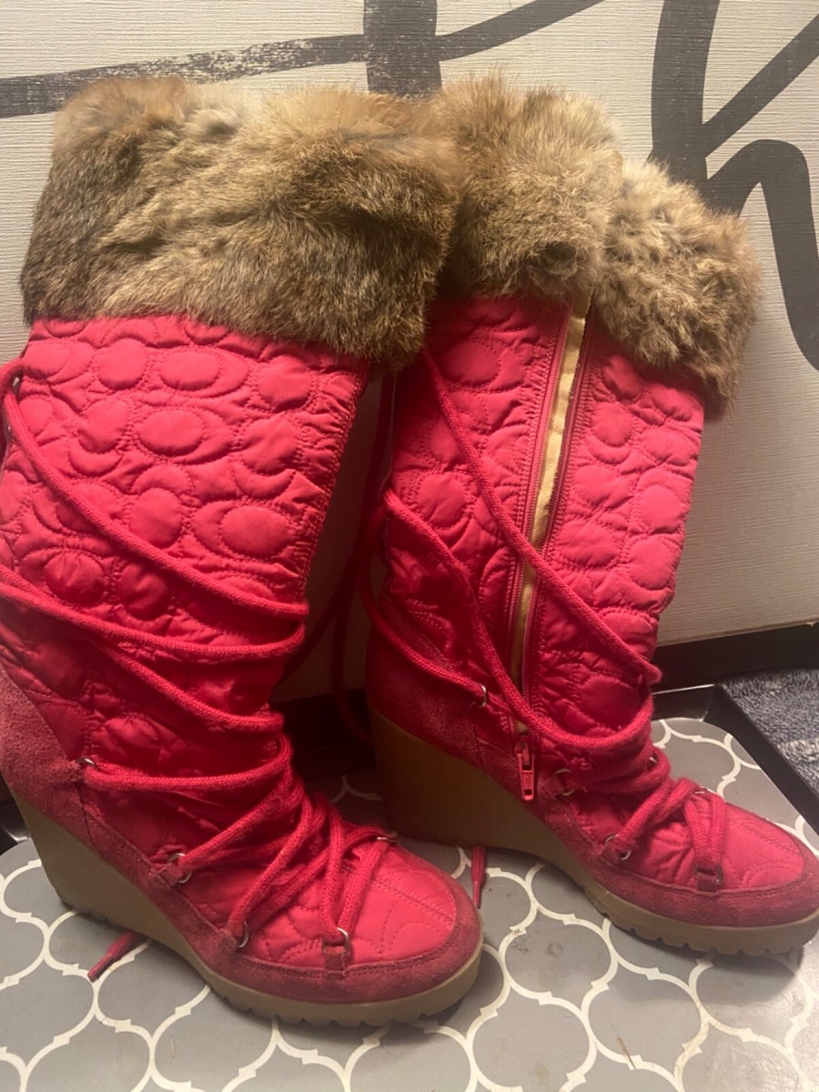 Coach Sofia boots pink fur rabbit quilted heel size 5.5 | eBay