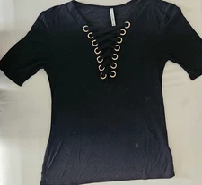 Black S Women's Top with Laced thru Grommets Active USA