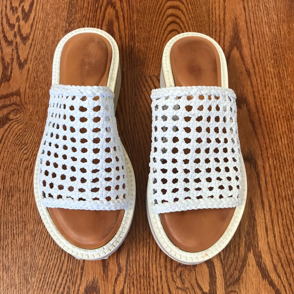 Robert Clergerie Fausta Leather Platform Sandals Womens 39 8.5 White Slides Shoe - Image 2 of 4