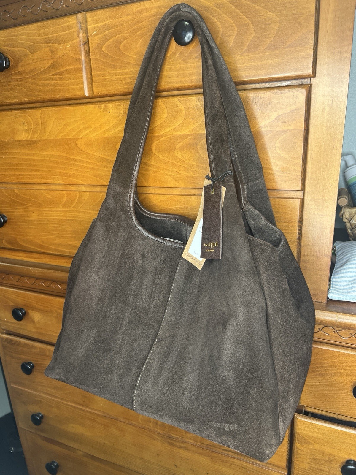 Margot New York Brown Suede Leather Tote Bag Shoulder Handbag NWT Flaws $225