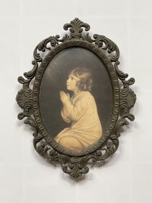 Vintage ''Baby Samuel beim Gebet'' konvexer ovaler Glasrahmen Sir Joshua Reynolds