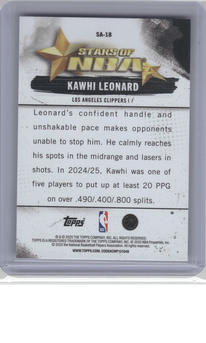 トランペット KAWHI Professional 2025-26 Topps #SA-18 Kawhi Leonard Stars of the NBA B17R1C91 | eBay