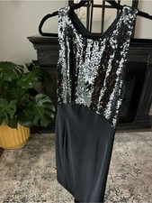 Oleg Cassini Black and Silver One-Shoulder Sequin Dress
