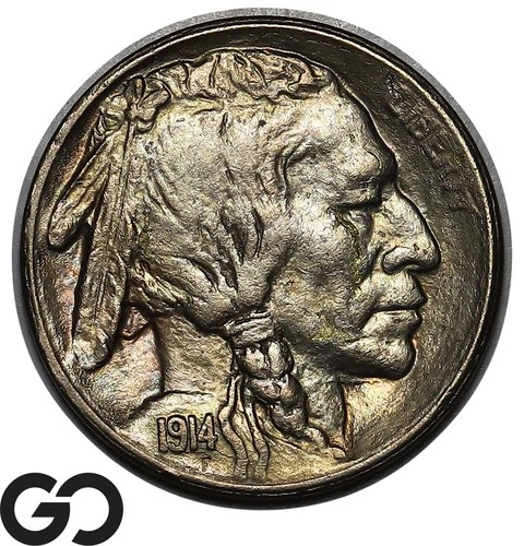 1914-S Buffalo Nickel, Nice Color, Choice Gem BU++ Better Date!