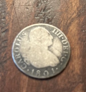 Antique 1801 Spanish Carlos IIII 2 Reales Silver Coin