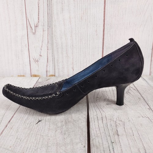 Clarks Indigo SIZE 8.5 Black Leather Suede Heels - Pumps Shoes Pointy Toe - USED - Picture 3 of 17