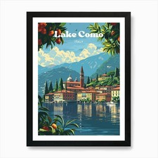 Lago di Como Vacanze Digitale Viaggio Ar Cornice Wall Art Poster Stampa su Tela Quadro
