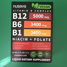 Nusava Vegan Vitamin B Complex Liquid Drops Strawberry 60ml x2 Non-GMO