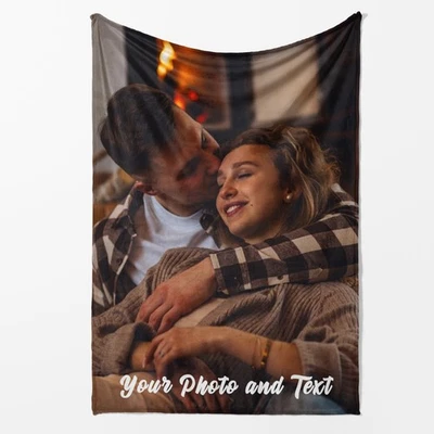 GIFTIMIZED Personalised Photo Blanket with Text Custom Picture Gift for Family Friends, Pet