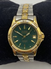 GUESS WATERPRO VINTAGE 1997 TWO TONE GREEN DIAL WOMENS WATCH NEW BATTERY 6