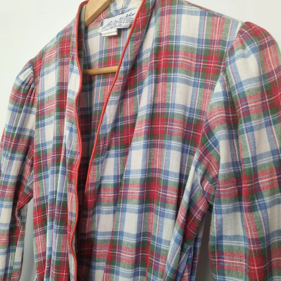 Bata de Franela Lanz of Salzburg Bolsillos Rojo Cuadros Navidad Algodón EE. UU. Talla M De Colección Foto 4 de 4