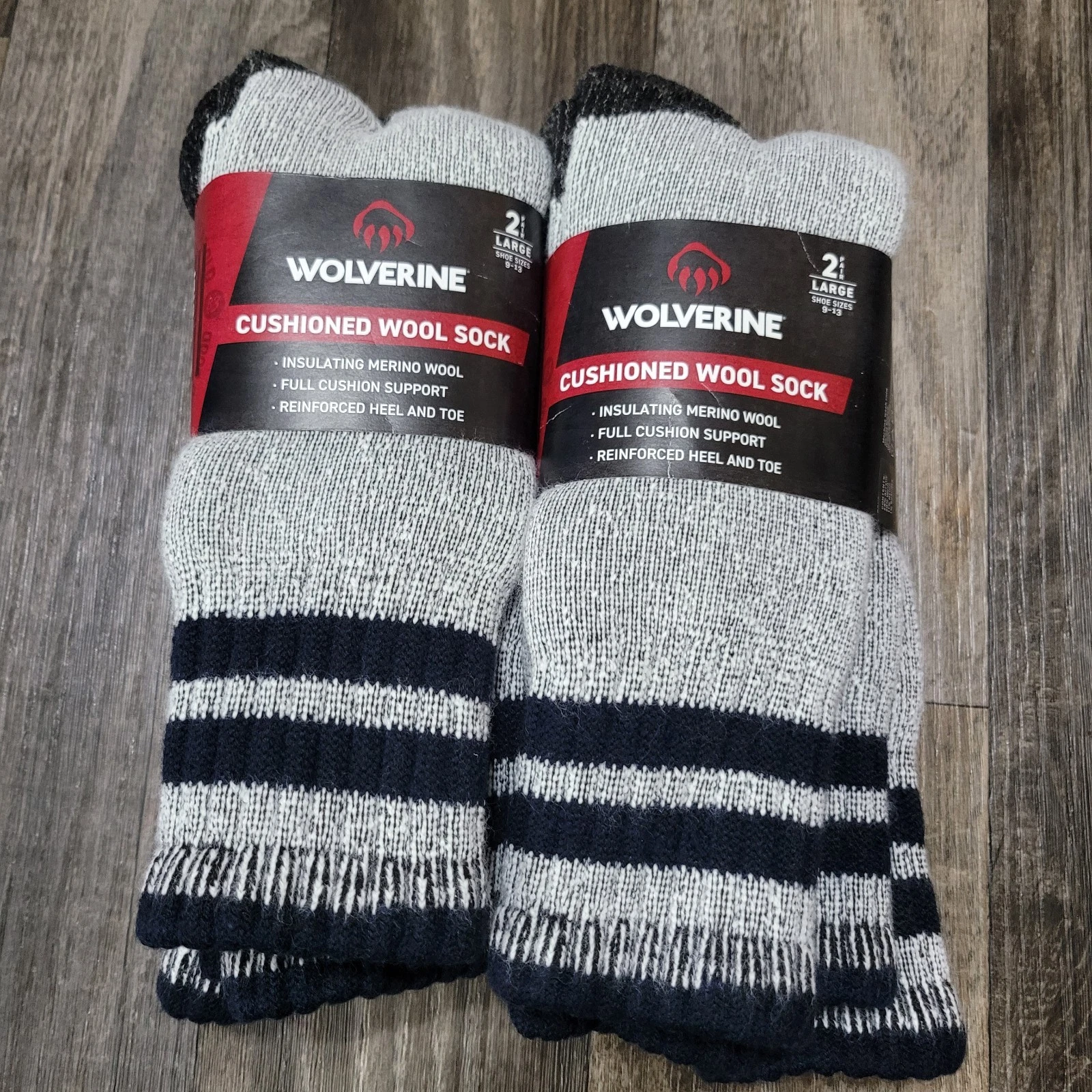 Wolverine Merino Wool Cushioned Work Boot Socks, L (men's shoe 9-12), 4 pairs