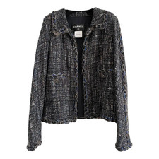 CHANEL 11A TWEED CC LOGO BUTTON BRAIDED TRIM JACKET BLAZER FR42 US10